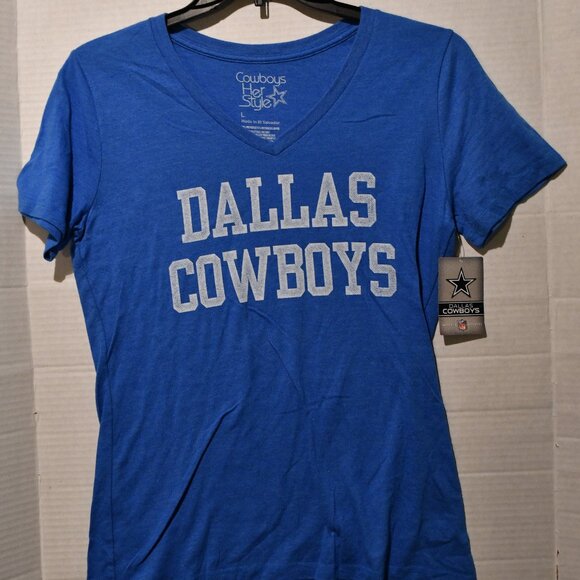 Dallas Cowboys Her Style Women's Distressed Coaches Tee Royal Blue NWT Large - Picture 1 of 7